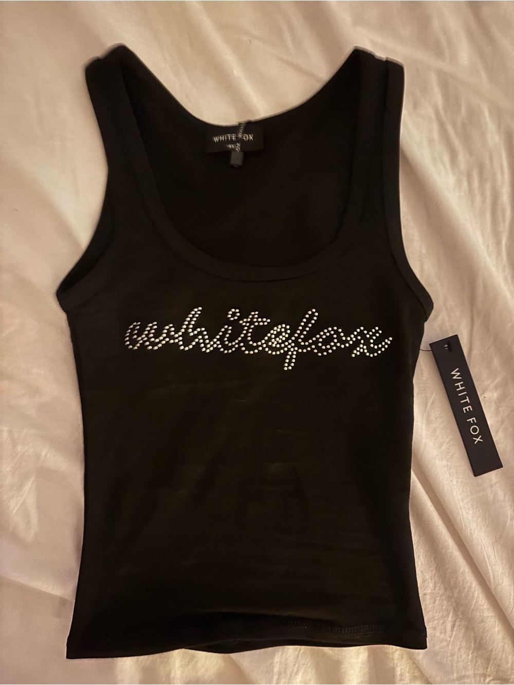 BNWT White Fox Boutique Black Studded Script Tank